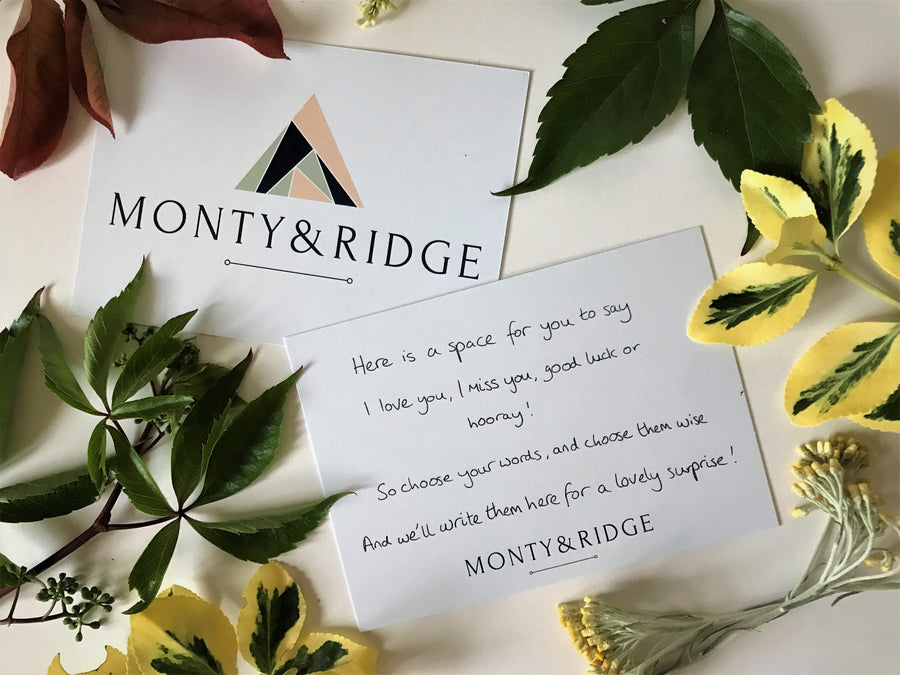 Custom gift box message for Monty & Ridge